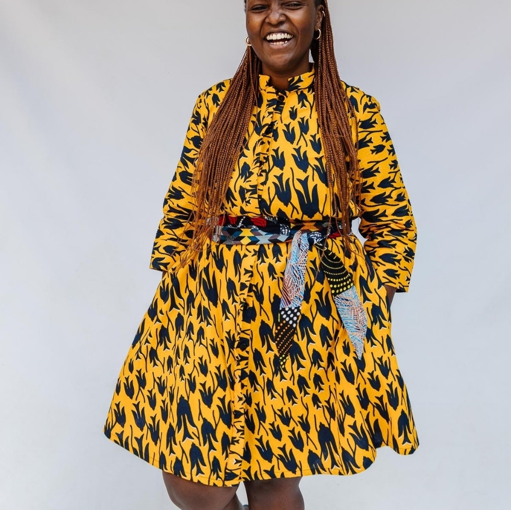 Vibrant Yellow and Black Long Sleeve Dress